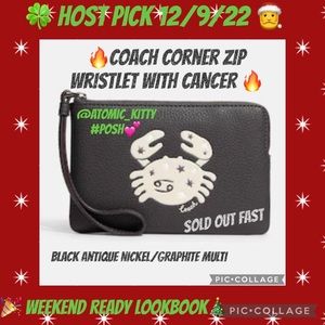 Coach Corner Zip Wristlet with Cancer ♋️ New
